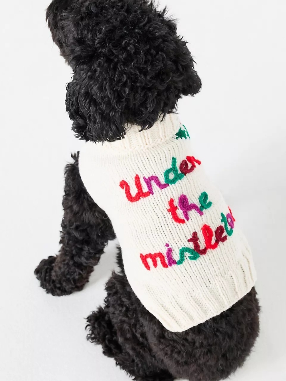 Anthropologie Hand Knit 100% Wool 'Under the Mistletoe' Christmas Dog Sweater
